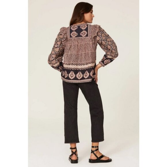 💕SEA NEW YORK💕 Margo Quilted Top ~ 100% Cotton Purple Border Print Large NWOT - Picture 8 of 11